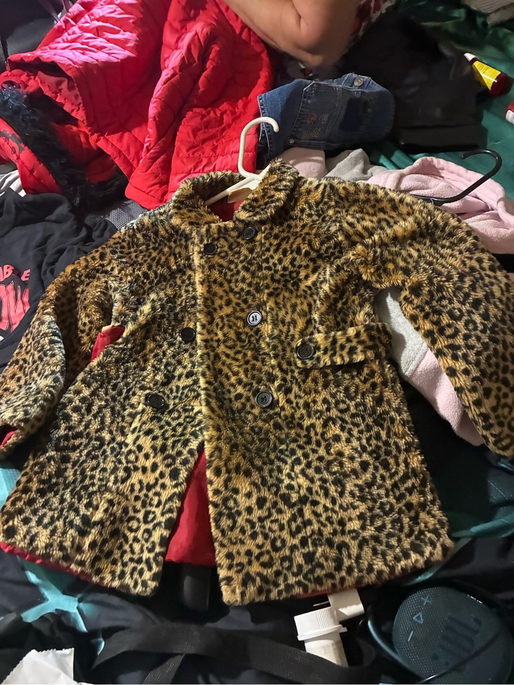 Girls' Leopard Print Faux Fur Pea Coat - Brown  childs size 6